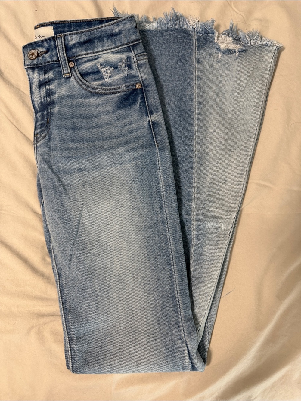 KanCan Light Blue Frayed Hem Wide Leg Jeans